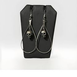 Handmade Gothic Skull Teardrop Hoop Earrings Silver Dangle Punk Halloween Emo