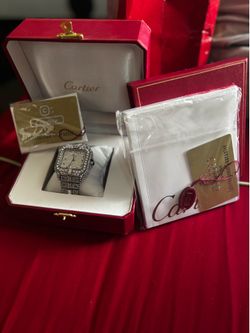 Cartier santos watch Arabic numeral dial blue accent dial hands