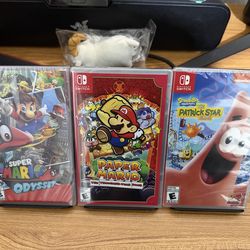 NEW SEALED Super Mario Odyssey + Paper Mario Thousand Year Door + Spongebob Patrick Nintendo Switch