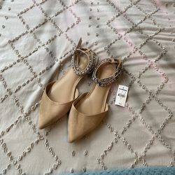 Express Dressy Flat Shoes With Rhinestone Straps ( New)