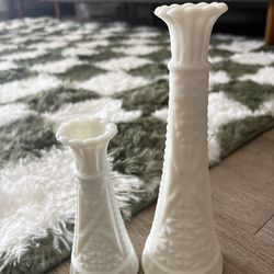 Lot of 2 Anchor Hocking Milk Glass Candle Holders