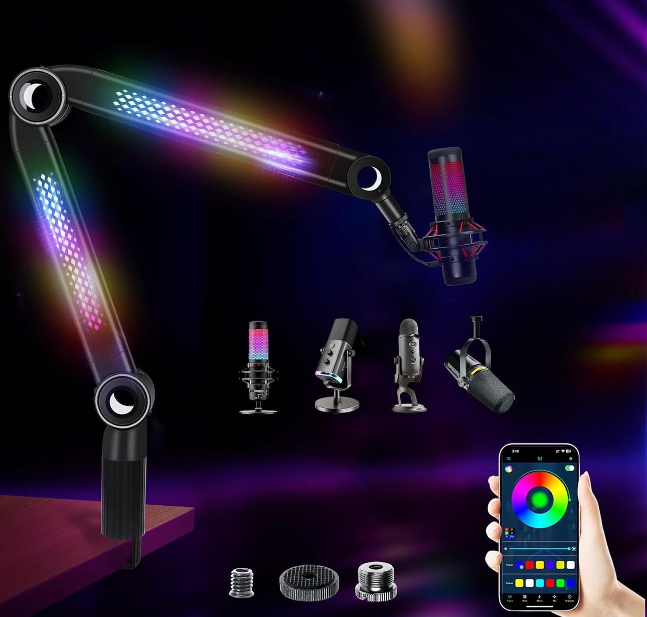 YOUSHARES Mic Arm Boom Arm - RGB Mic Boom Arm for Blue Yeti Mic, HyperX QuadCast QuadCast S SoloCast, Fifine AM8, Rode, Shure SM7B, MV7, Razer, Gaming