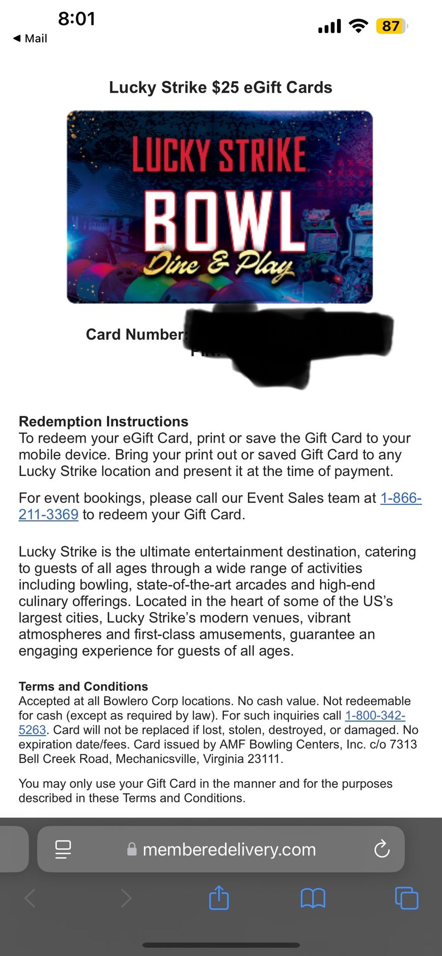 Lucky Strike Bowl Gift Cards ($125 Value!)
