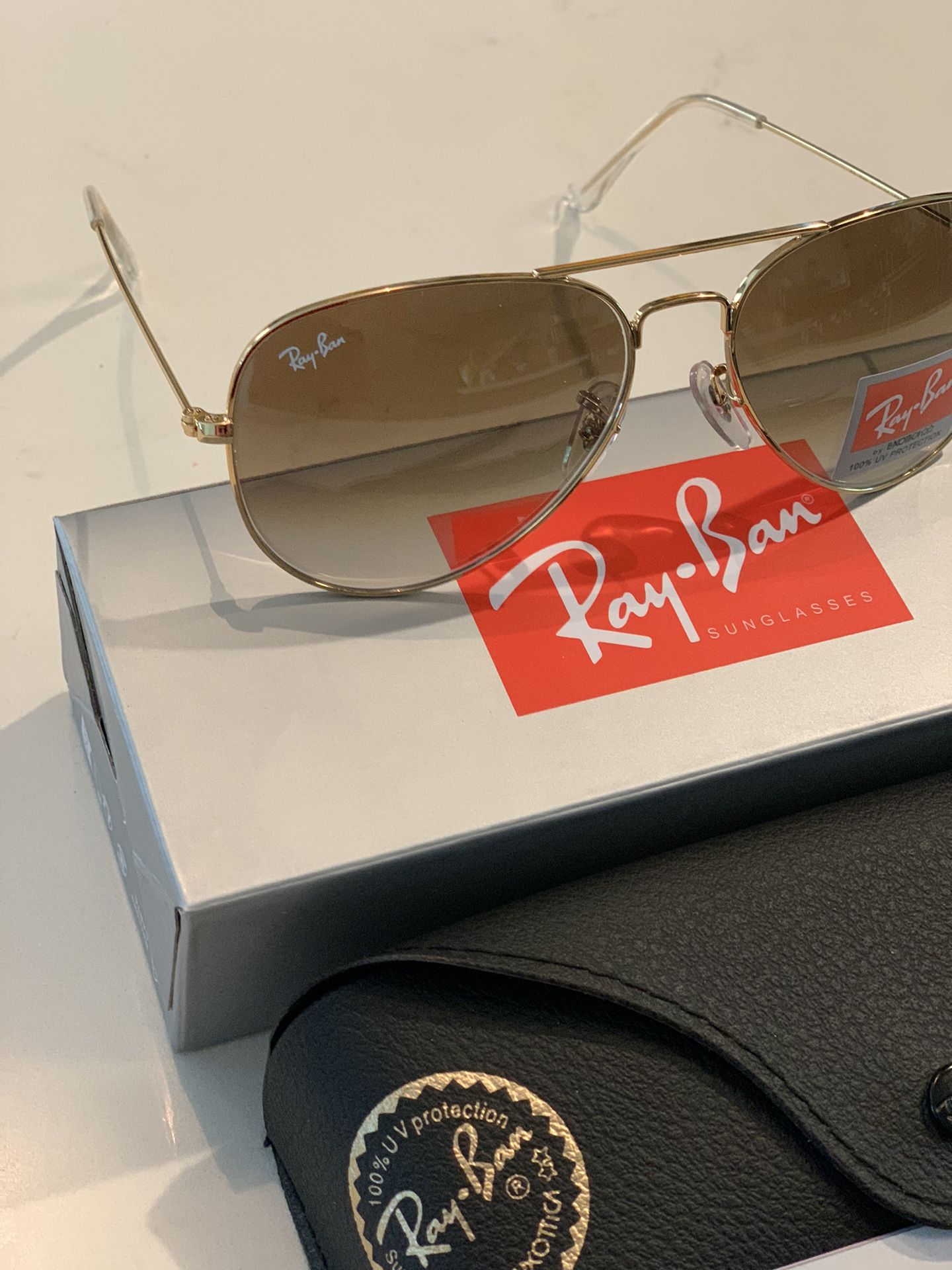 Ray-ban Aviators  Gold frame brown Bronze Lens - New With Case Box Cloth