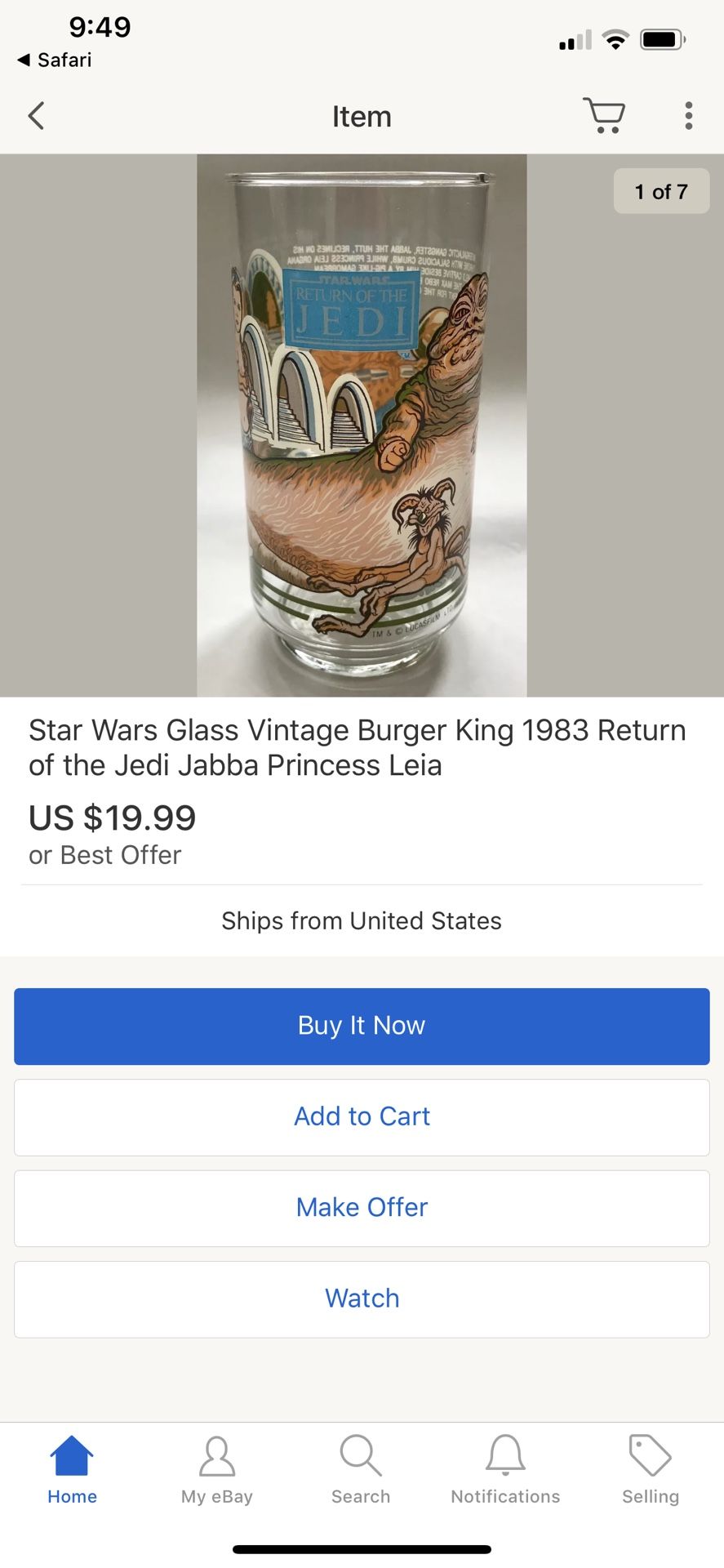 1983 Star Wars Return of the Jedi Tumblers Glassware, 1980s Coca Cola  Burger King Promo Glasses, Slave Leia, Jabba the Hutt, Darth Vader 