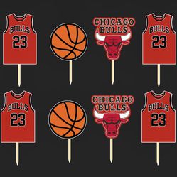 Chicago Bulls Birthday Cupcake Toppers