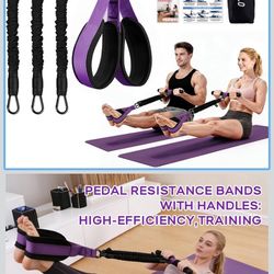 Multifunction Pedal Resistance Band with Handle, 3 Tube Adjustable 30/40/50LB Foot Pedal Puller Resistance Bands with Poster, Extended Length Tension 