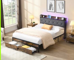 FULL SIZE PLATFORM BEDFRAME WITH LED LIGHTING