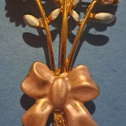 Vintage Pin Enamel Flowers And Bow