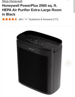 Honeywell PowerPlus 2565 sq. ft. HEPA Air Purifier Extra-Large Room in Black