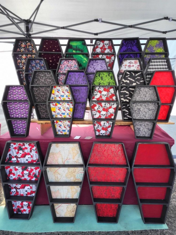 Coffin Shaped Curio Shelves