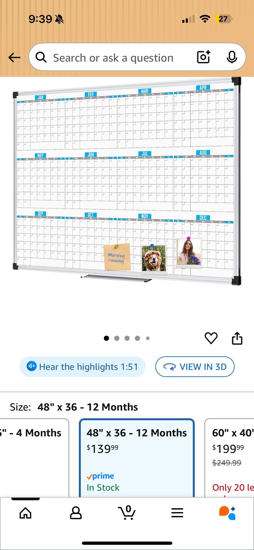 Magnetic Calendar Whiteboard 48" x 36", 12 Months Calendar Dry Erase Board, Silver Aluminium Framed
