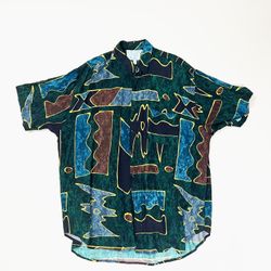 Vintage Men's Abstract Short Sleeve Rayon Shirt Unisex Size 3XL