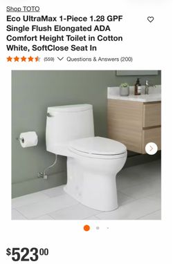 Shop TOTO Eco UltraMax 1-Piece 1.28 GPF Single Flush Elongated ADA Comfort Height Toilet in Cotton White, SoftClose Seat In