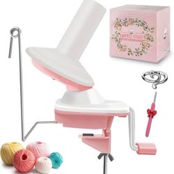 new Yarn Winder for Crocheting, Durable 3.5 oz Plastic Yarn Ball Winder with Long and Finger Crochet Hooks, Portable Spinner for Knitting,White+Pink  