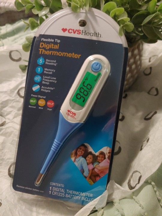 🤒CVS Health Flexible Tip Digital Thermometer Memory Recall Accubite Ridges Blue