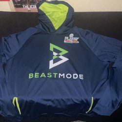Marshawn Lynch Beast Mode SeaHawks SBLX Hoodie Hoody Sweatshirt - Bay Area Blue Adult mens size Medium 