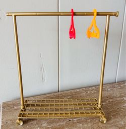 Rainbow High Doll Gold Rolling Clothes Rack w/ Hangers