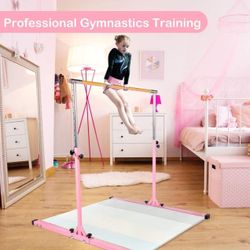Gymnastics Training Bar- Height Adjustable 3' to 5' Horizontal Kip Bar for Kids
