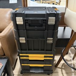 4 Tier Stackable Rolling Tool Box with Wheels, Modular Organizer Storage System with Drawers for Garage & Professional Work
