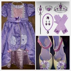 Girls' Sofia Princess Purple Dress Up Costume & crinoline Size 3T-4T + Accessories & Shoes Size 12T