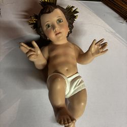 Vintage Baby Jesus plaster statue with glass eyes from Spain