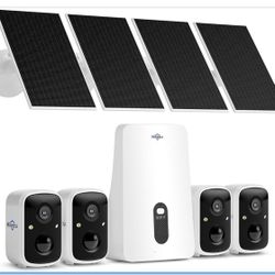 Hiseeu Solar Security Cameras Wireless Outdoor, 4 Cam-Kit, No Subscription, Expandable to 10CH, Wireless Home Security Camera System with 2K Color Nig