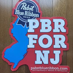 Rare Pabst Blue Ribbon PBR for NJ Tin Tacker Metal Beer Sign