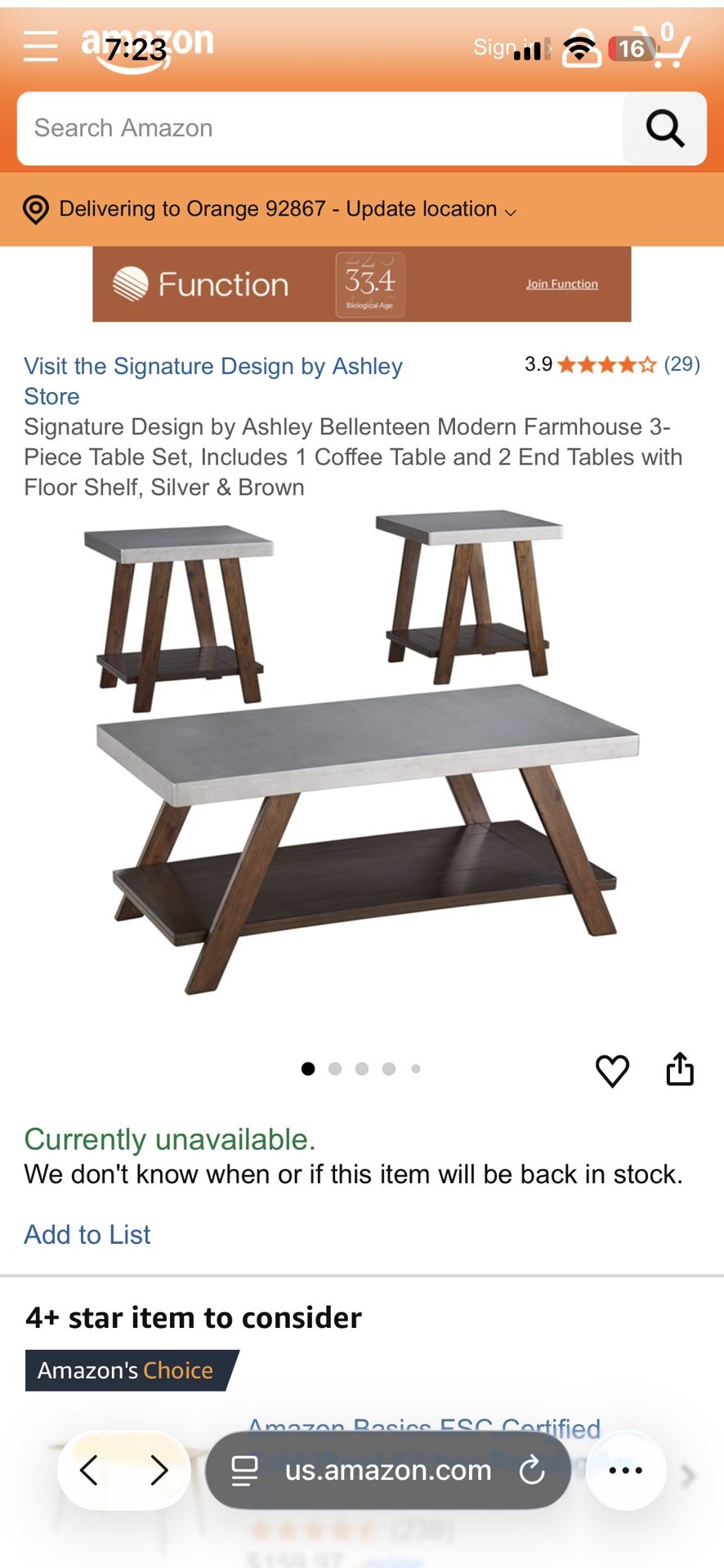 Ashley farmhouse coffee, 2 end tables And Lamp Included (retail $350)