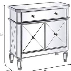 Beaumont Lane 2 Door Mirrored Glass/Marble Chest in Silver/Clear