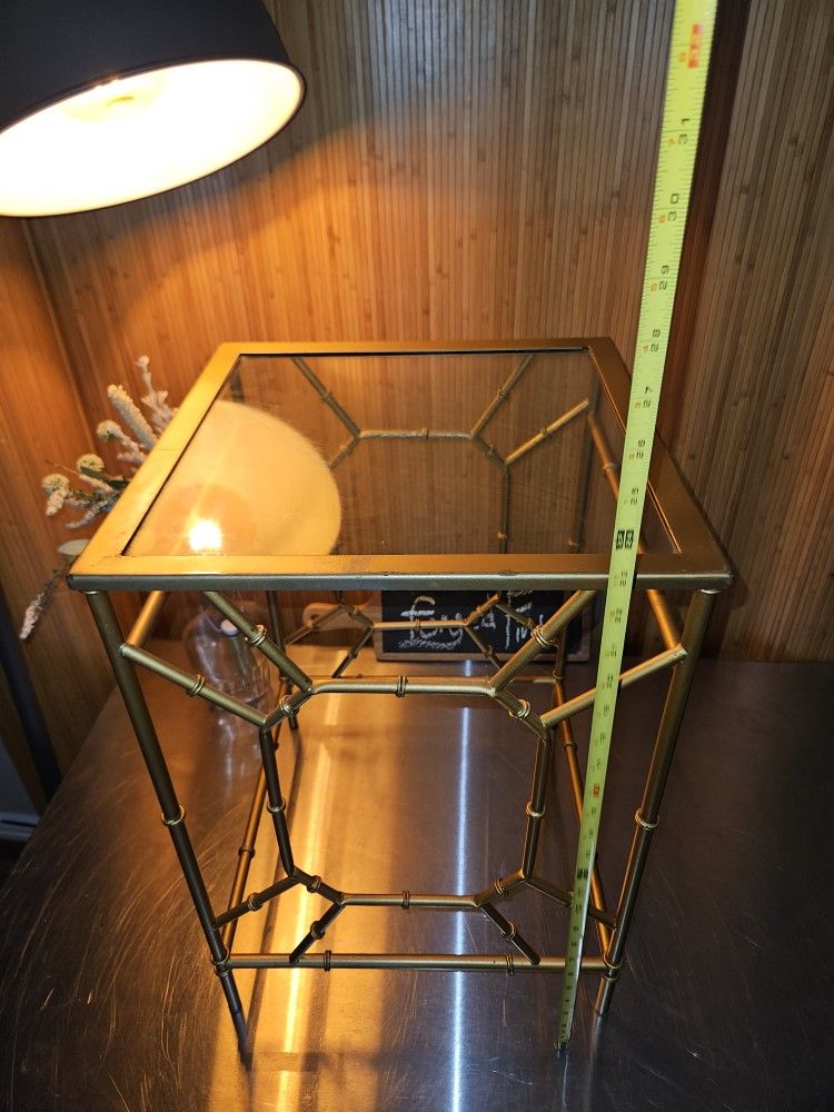 π― Bohemian Gold Bamboo-Style End Table β Glass Top, 22" x 15" (Vintage-Inspired Accent)