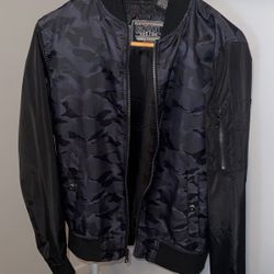 Blue Black Camouflage Bomber Jacket Size S