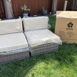 2 Ash Gray Chairs with Beige Cushions - NEW in Box