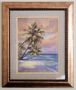 Lucie Bilodeau Tropical Beach Offset Lithograph 20x24 Framed Canadian