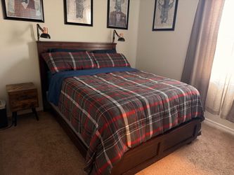 Wooden Queen/Full  bed frame plus box spring $ 100