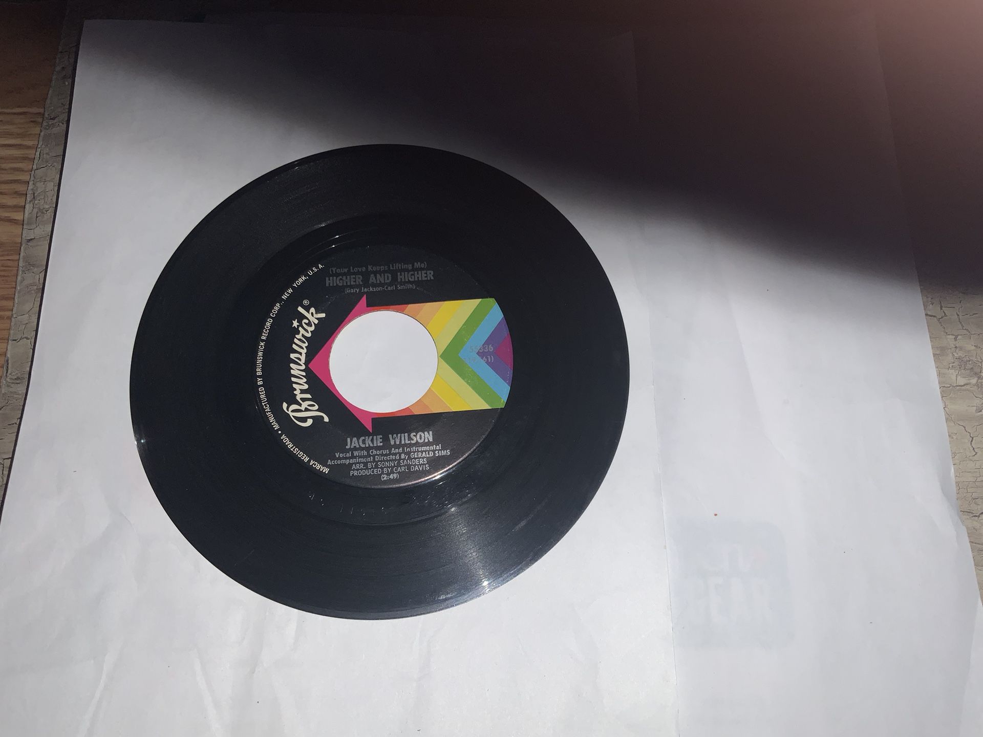 JACKIE WILSON VINYL 45 RECORD "YOUR LOVE KEEP LIFTING ME HIGHER AND HIGHER"