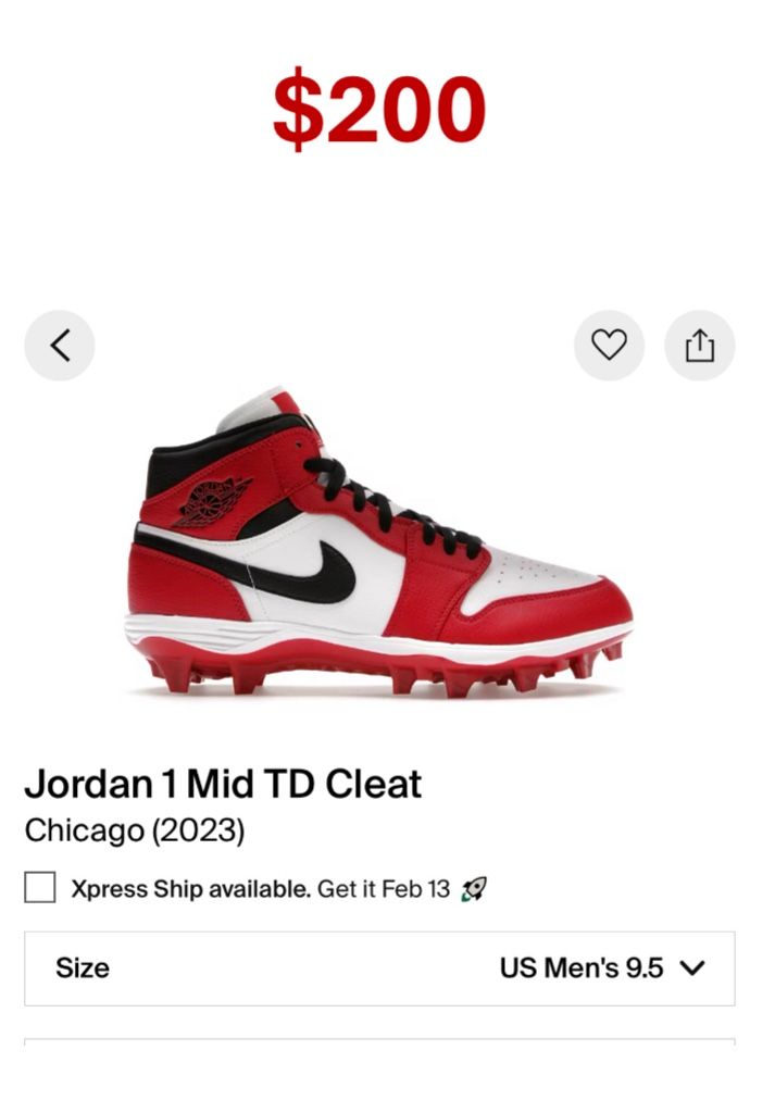 Jordan 1 Mid TD Cleats (9.5)