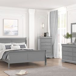 Brand New Grey 4pc Queen Bedroom Set 