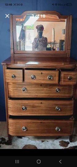 Highboy dresser with gorgeous tilting vanity mirror
