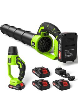 Soplador de hojas inalámbrico, 3 baterías de 21 V y juego de cargador rápido, modo de velocidad variable, soplador eléctrico de mano ligero para cuida