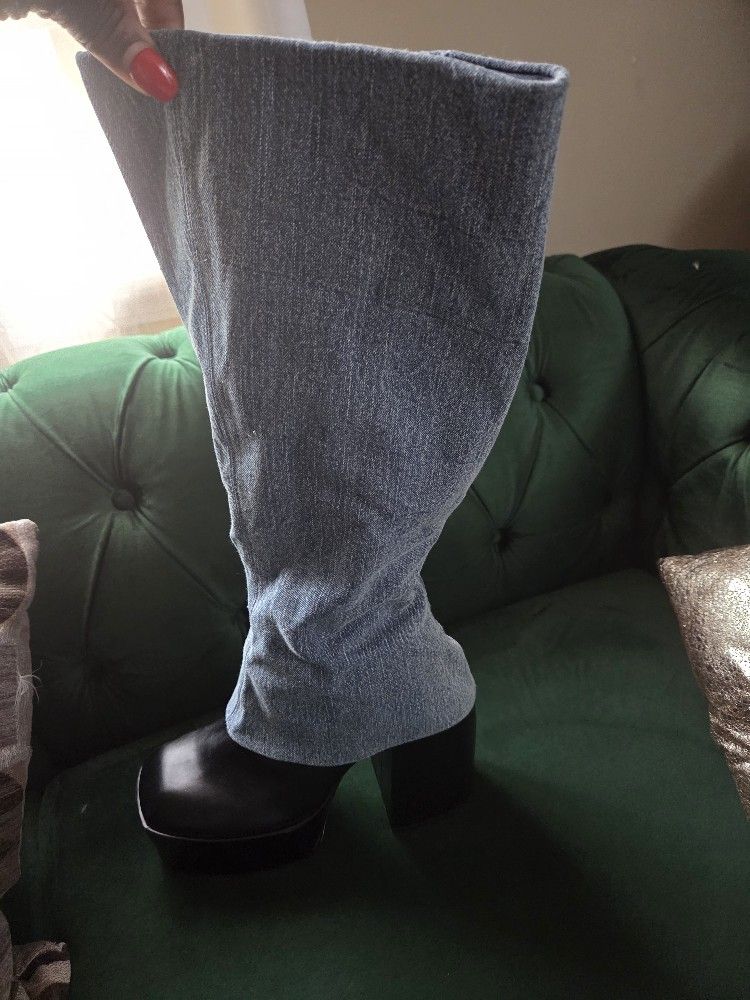 Jean And Black Knee Boot