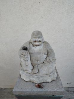 Cast Hard stone Cherubic Chubby Buddha Garden Statue and Stand