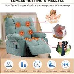 Power Recliner Chair with Massage and Heat, Swivel Rocking Recliner Chairs. Green