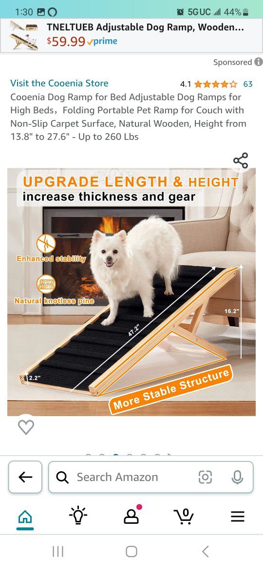 Cooenia Dog Ramp for Bed Adjustable Dog Ramps for
High Beds, Folding Portable Pet Ramp for Couch with
Non-Slip Carpet Surface, Natural Wooden, Height 