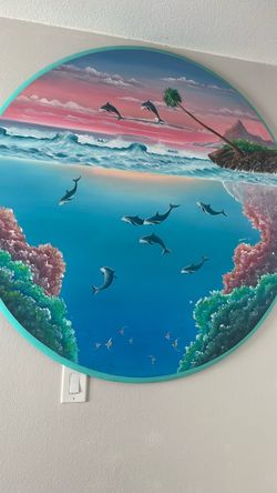 Round Dolphin Ocean Scene Painting