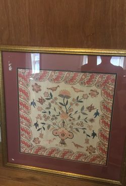 Incredible Print of American needlework from 1818 in any credibly beautiful gold frame. 26 1/2 x 26 1/2