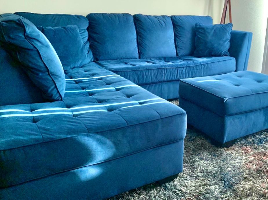 Midnight Blue Chenille 112" 2pc Chaise Sectional Sofa from Living Spaces