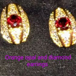 Orange Opal And Diamond Earrings 
