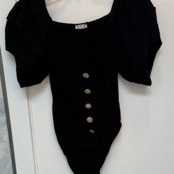 Woman's Free People Intimately BodySuit Size S Not Basic Puffy Sleeve Black
