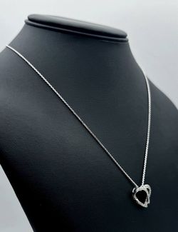 14k solid white gold Necklace chain with Heart pendant 18” 1mm 4.2 grams 0.2CTW